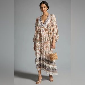 Anthropologie Floral Maxi Dress - Cream and Brown